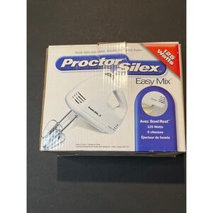 Proctor Silex Easy Mix 5 Speed Hand Mixer White 125 Watts 62515R Bowl Rest New